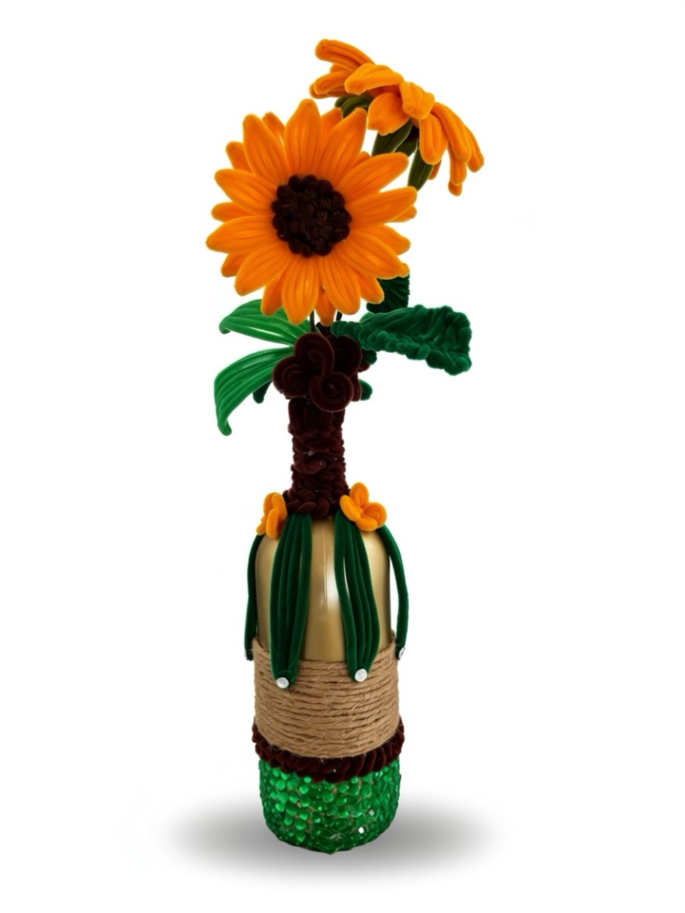 Yellow Sunflower Bottle Vase Accent by